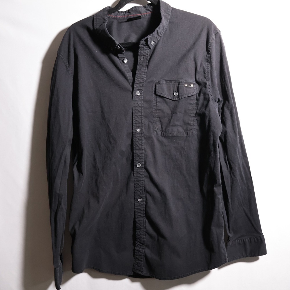 OAKLEY Mens Black Long Sleeve Button Up Top XL‎ Logo